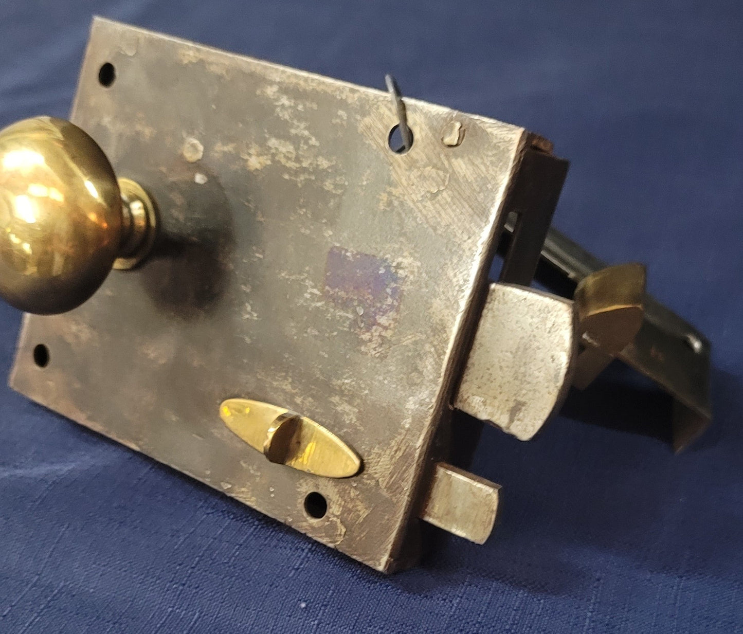 Right Side Iron & Brass Lever Rim Lock with Keeper 4 3/8" x 3 1/2" GA243