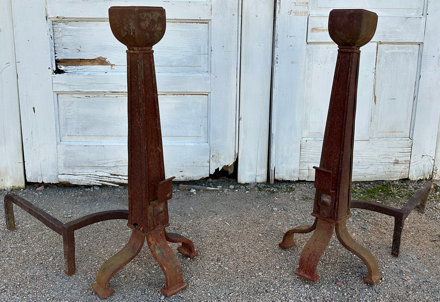 Large Antique Cast Iron Fireplace Andiron Pair GA20527
