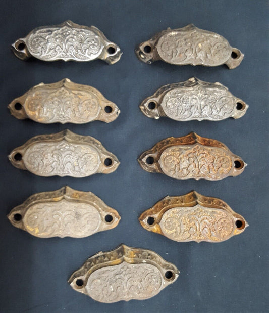 Set of 9 Ornate Victorian Cast Iron Furniture Drawer Pulls