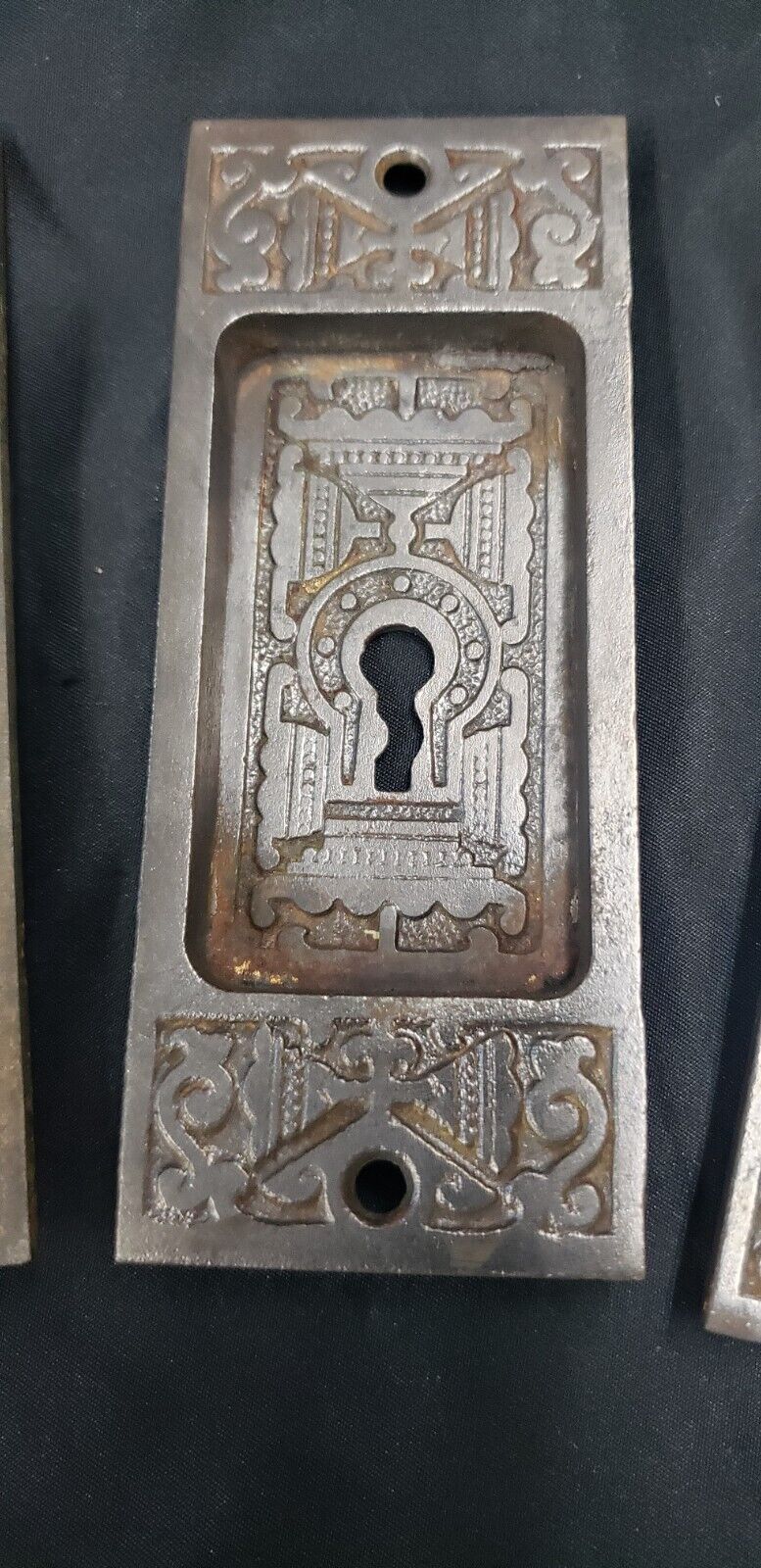 Set of 4 Victorian Cast Iron Pocket Door Escutcheon Plates 5" x 2" GS00230