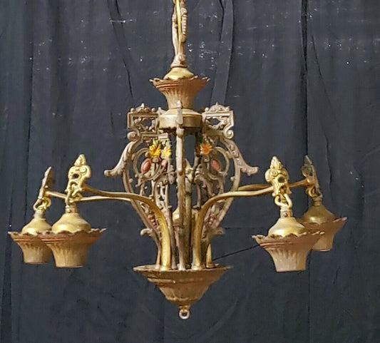 Art Nouveau Ornate Cast Iron Filigree 5 Light Chandelier 20" x 19" GA739