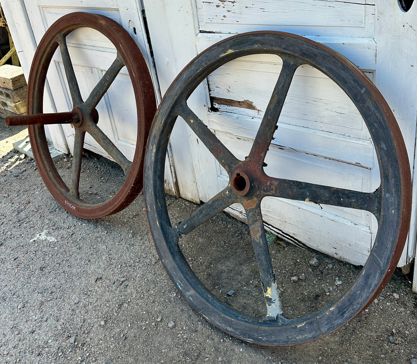 Pair of Industrial Cast Iron Pulley Wheels GA20930