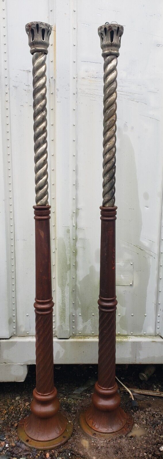 Pair of Ornate Art Deco Cast Iron & Metal Lamp Posts 78 1/2" x 12" GA9790
