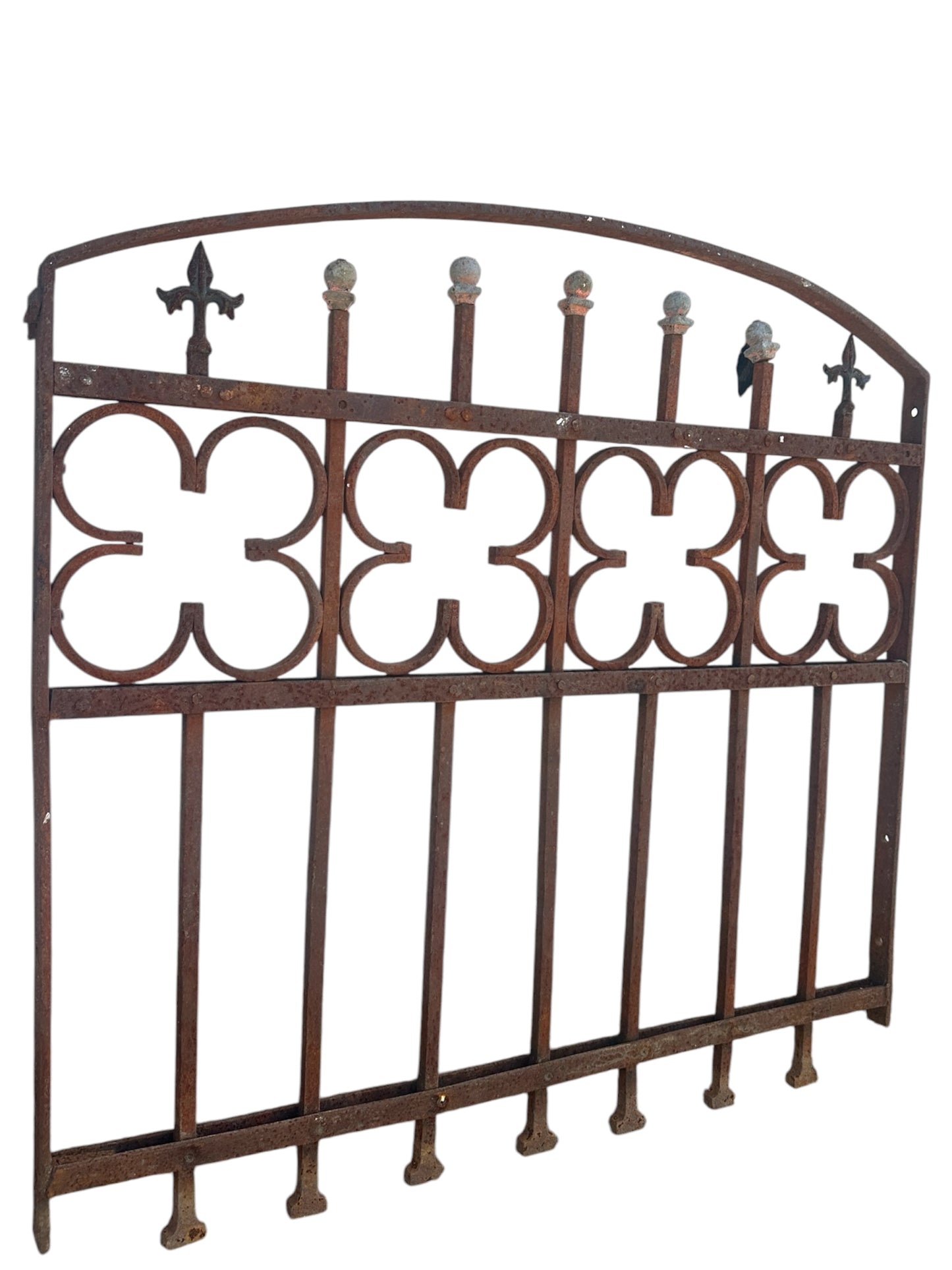 Antique Wrought Iron Arch Top Gate w/ Quatrefoil Pattern - 39.5" W x 37.5 T - GA20983