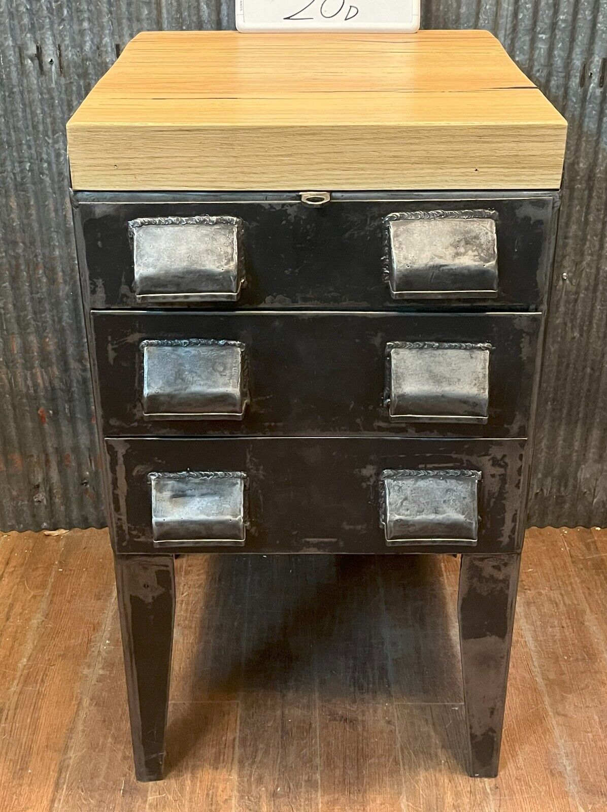 Restored Shop Made Steel Tool Cabinet with Butcher Block Top GA10161
