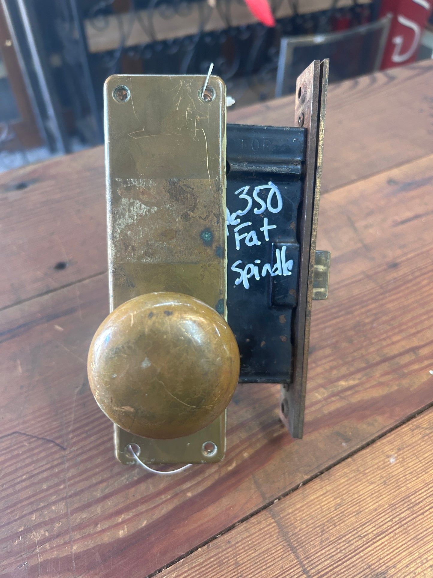 Antique Brass Plate Mortise Lock Set w/ Fat Spindle GS010973