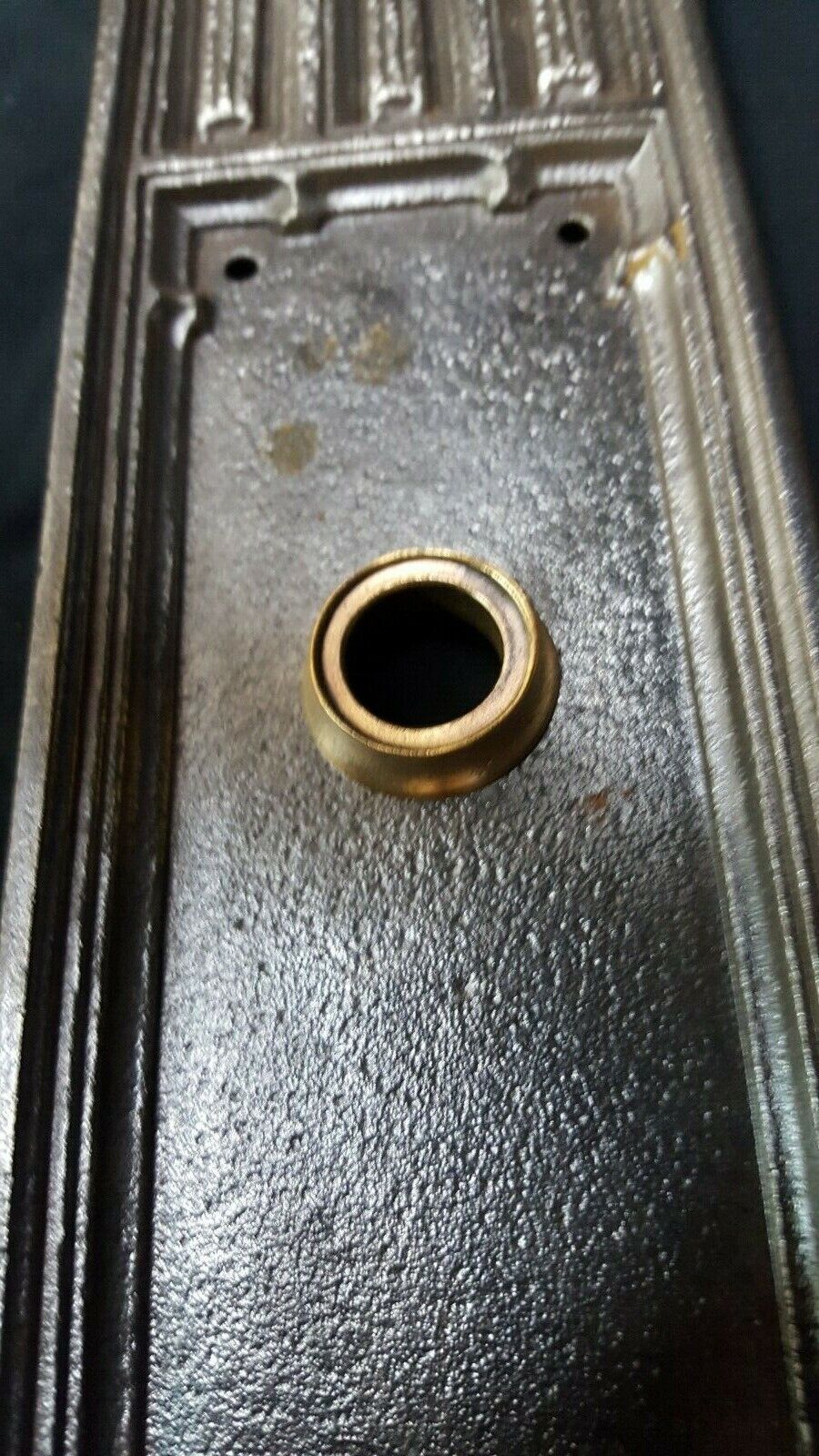 Pair of Architectural Salvage Art Deco Large Cast Iron Door Knob Backplates