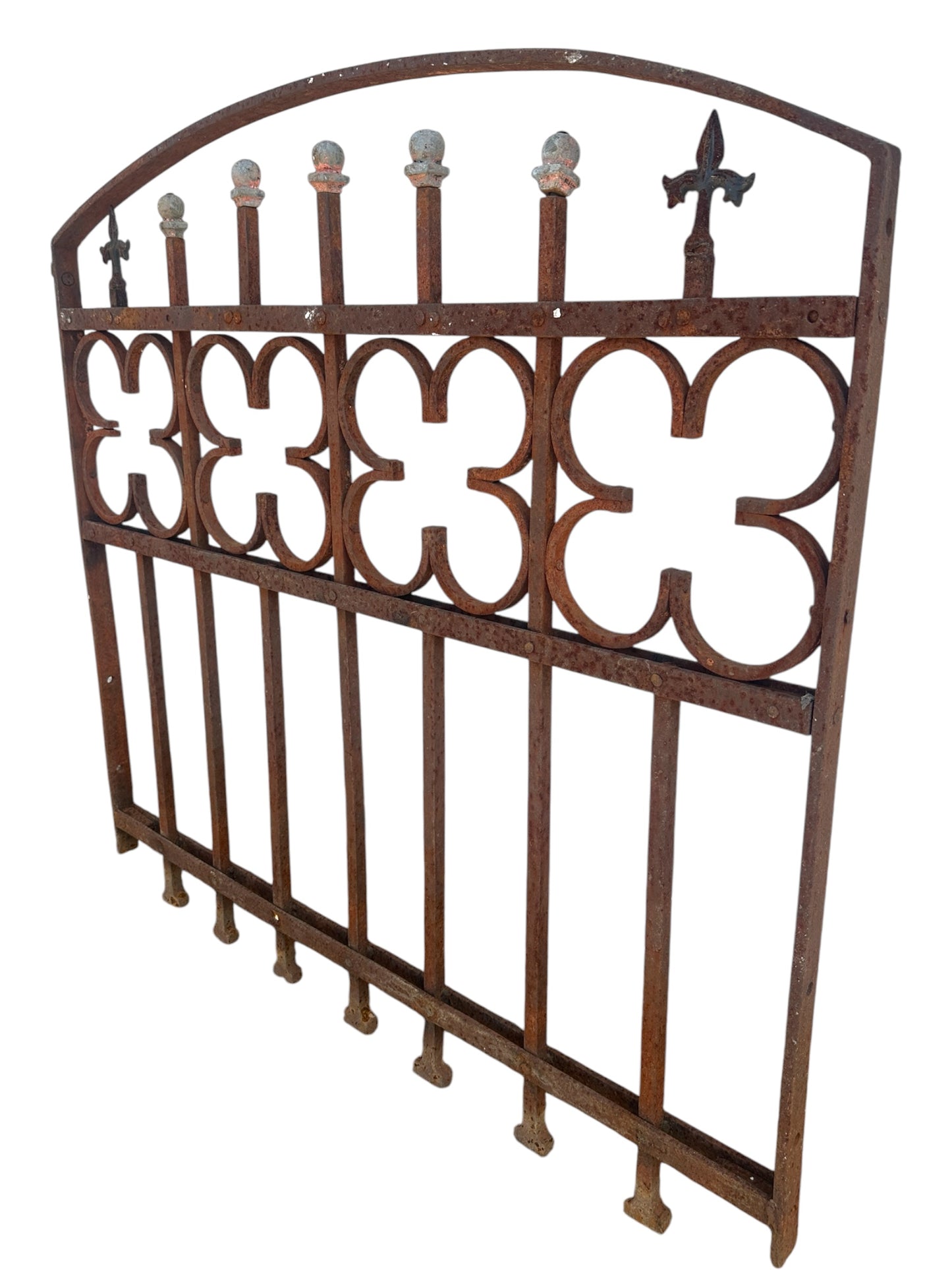 Antique Wrought Iron Arch Top Gate w/ Quatrefoil Pattern - 39.5" W x 37.5 T - GA20983