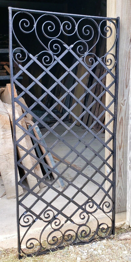 Wrought Iron Gate Panel with Lattice & Scroll Designs 59 1/2" x 27 1/2" GS00045