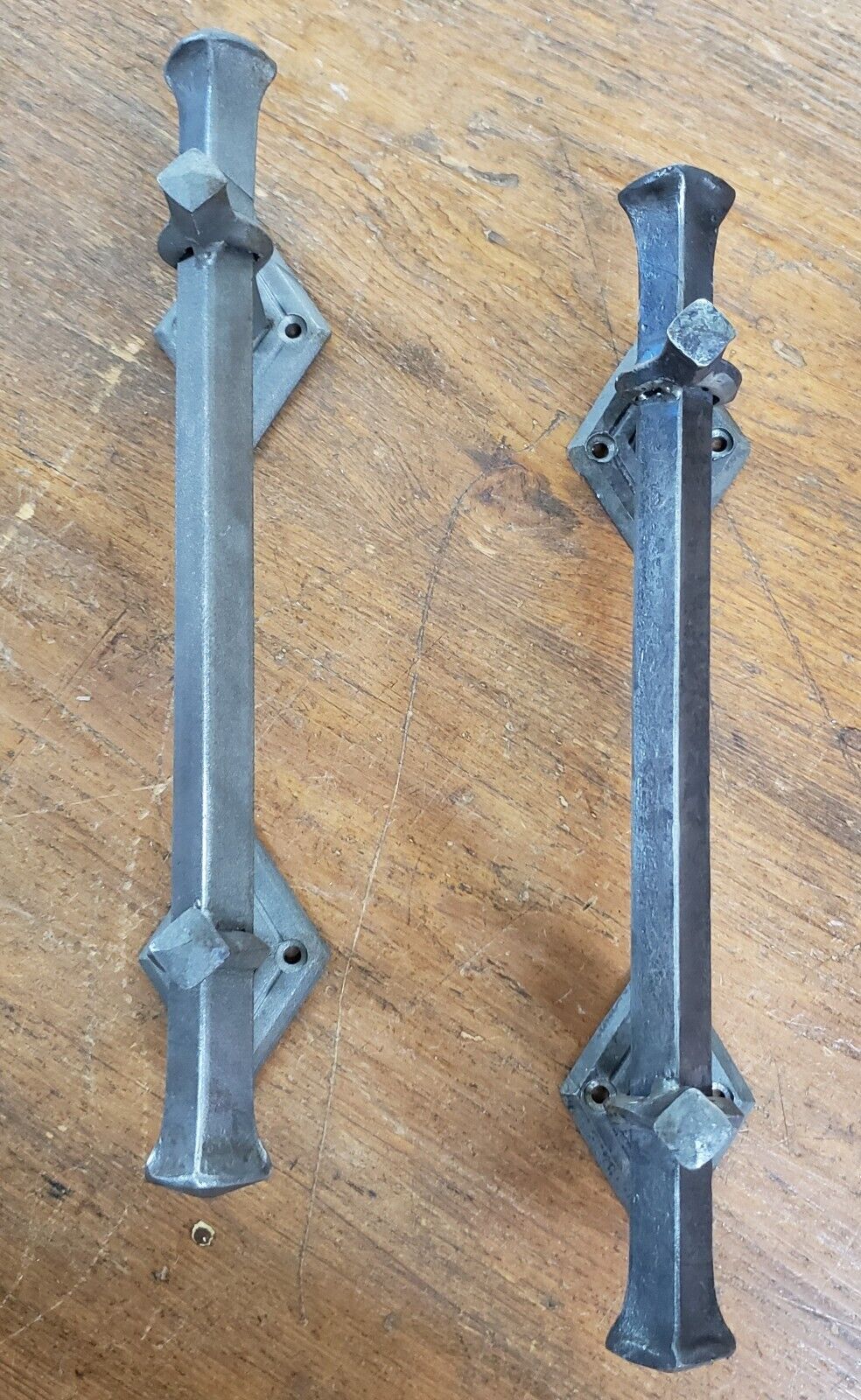 Pair of Hand Forged Steel Door Pulls with Diamond Shaped Back Plates GA9853